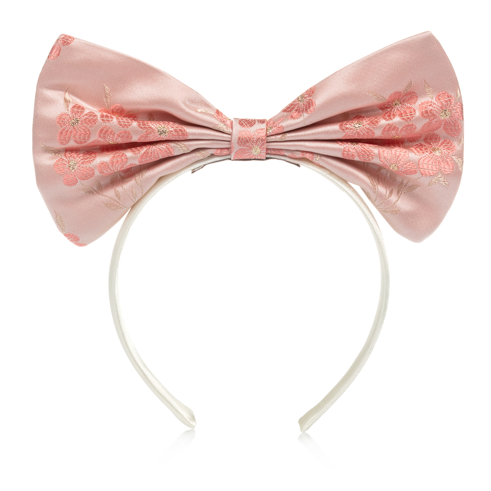 Hucklebones London-Ivory & Pink Bow Hairband | Childrensalon Outlet