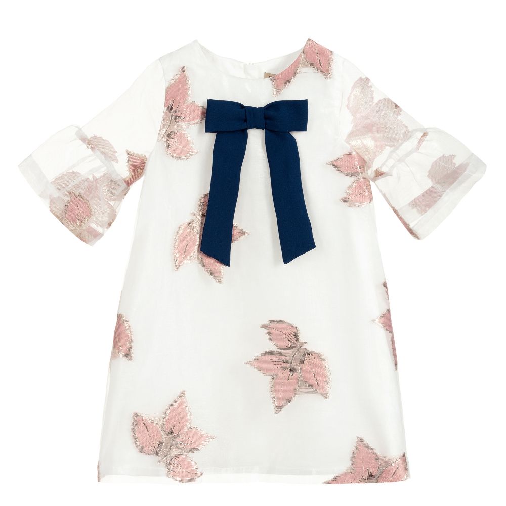 Hucklebones London-فستان بروكاد شيفون لون عاجي وزهري | Childrensalon Outlet