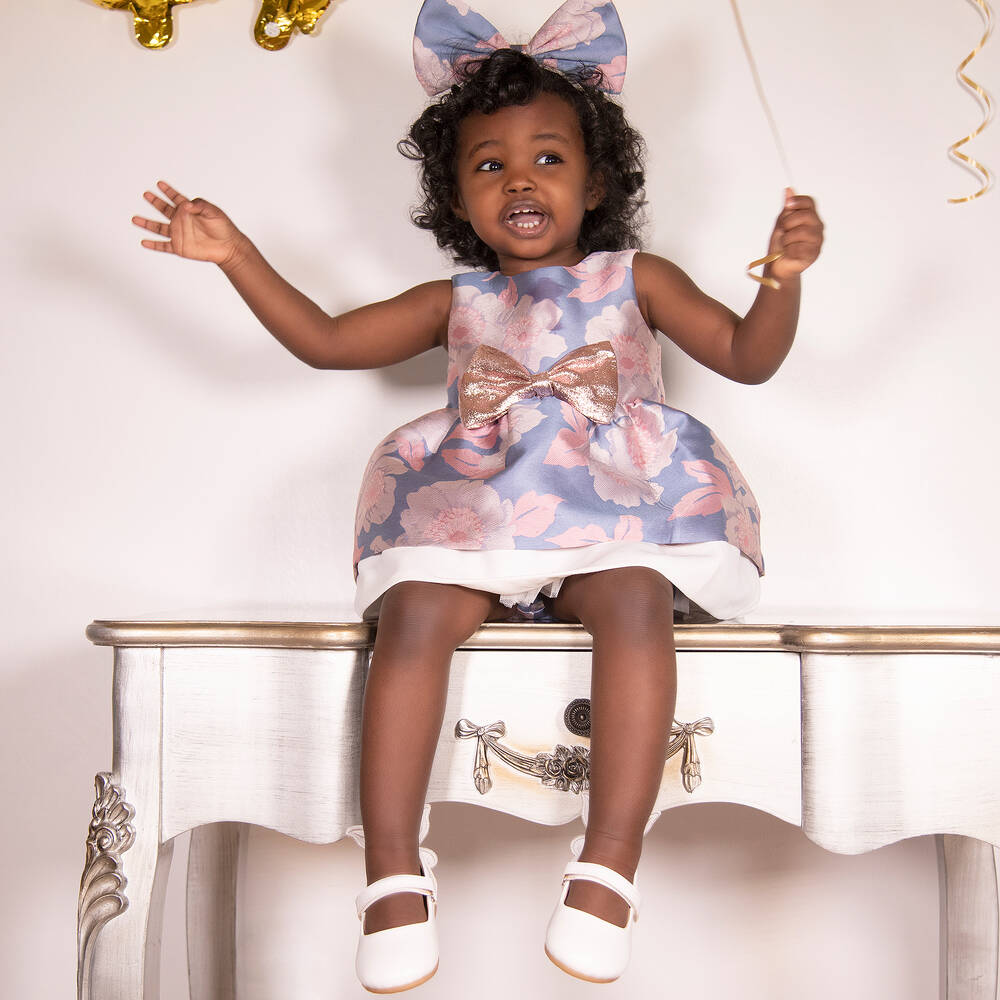 Hucklebones London-Комплект с розово-голубым жаккардовым платьем | Childrensalon Outlet