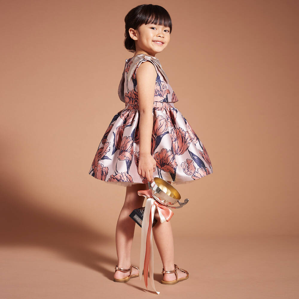 Hucklebones London-Pink Brocade Tulip Dress | Childrensalon Outlet