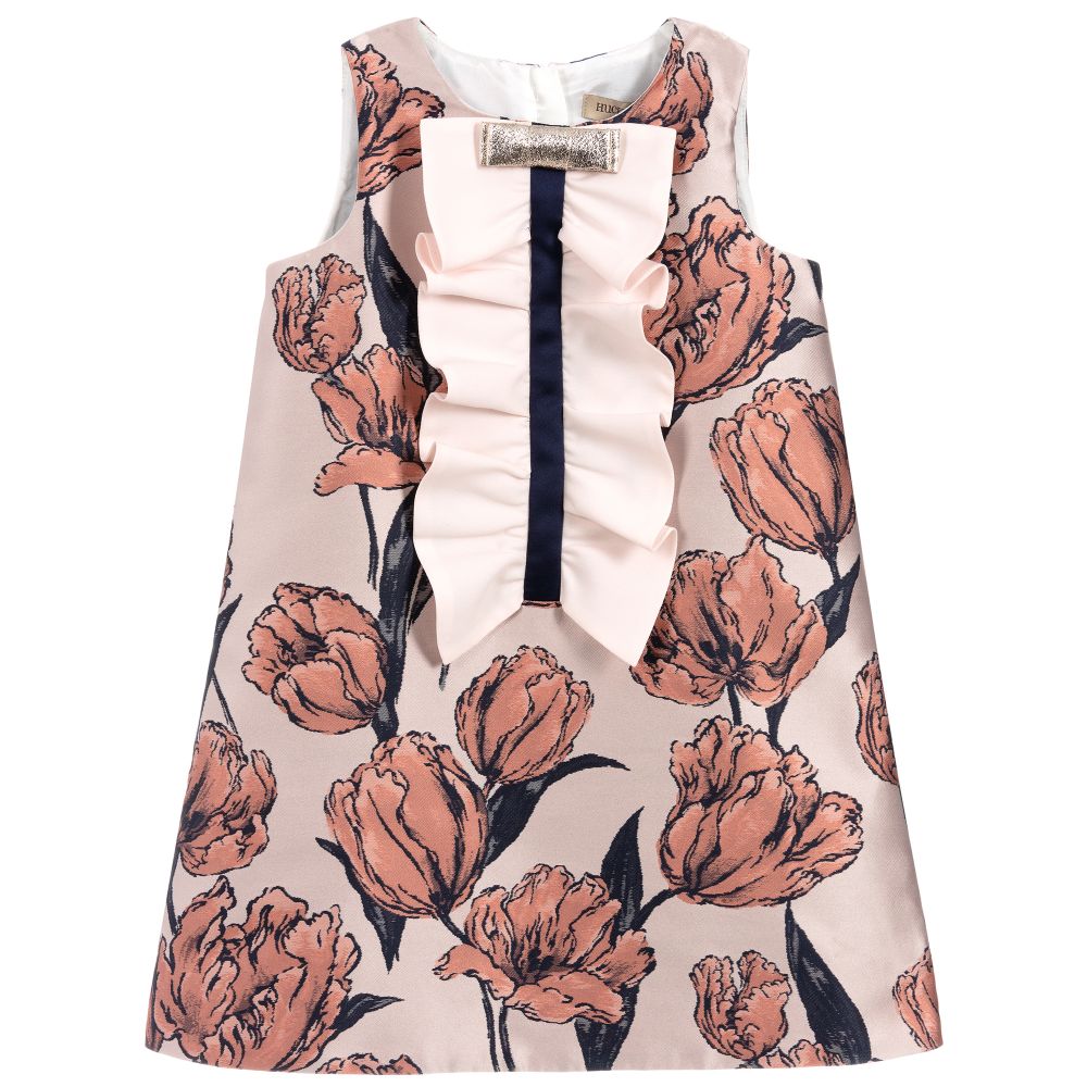 Hucklebones London-Розовое платье из глазета с тюльпанами | Childrensalon Outlet