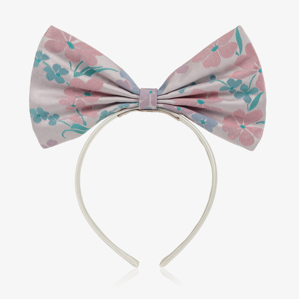 Hucklebones London - Pink Floral Bow Hairband (19cm) | Childrensalon