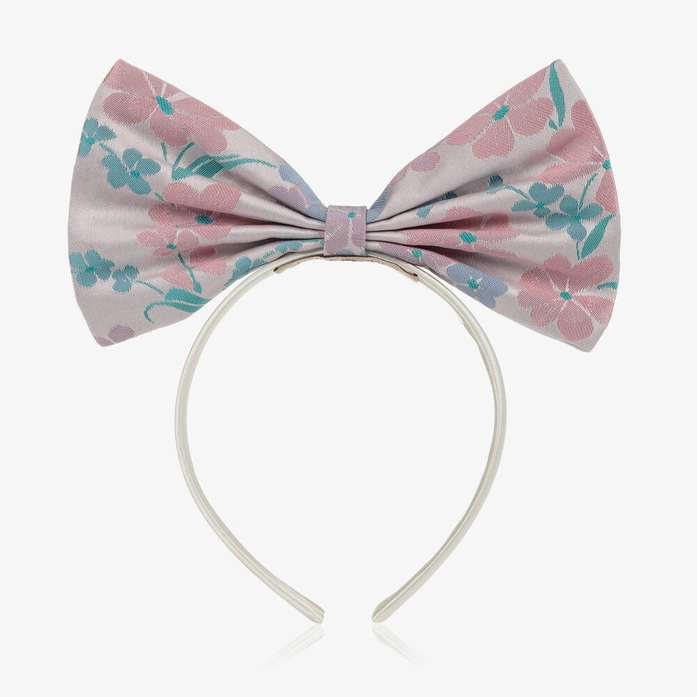Hucklebones London-Pink Floral Bow Hairband (19cm) | Childrensalon Outlet