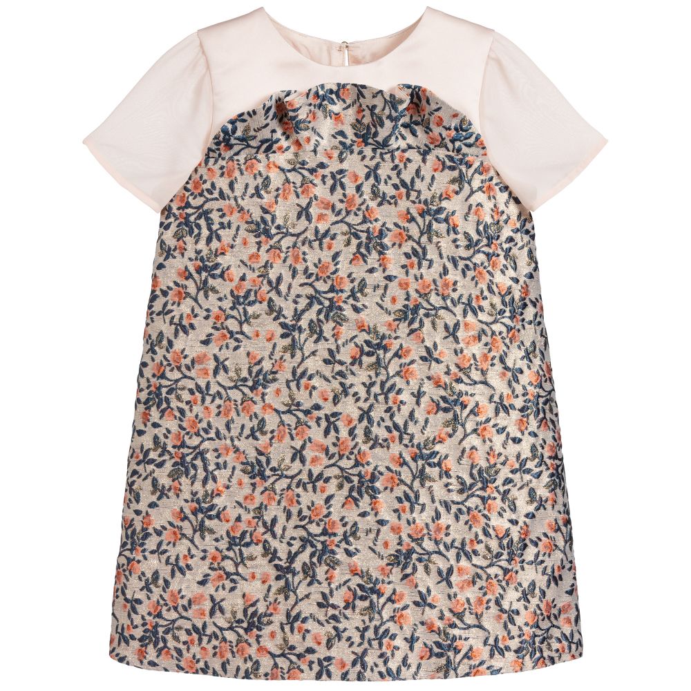 Hucklebones London - Pink Floral Brocade Dress  | Childrensalon