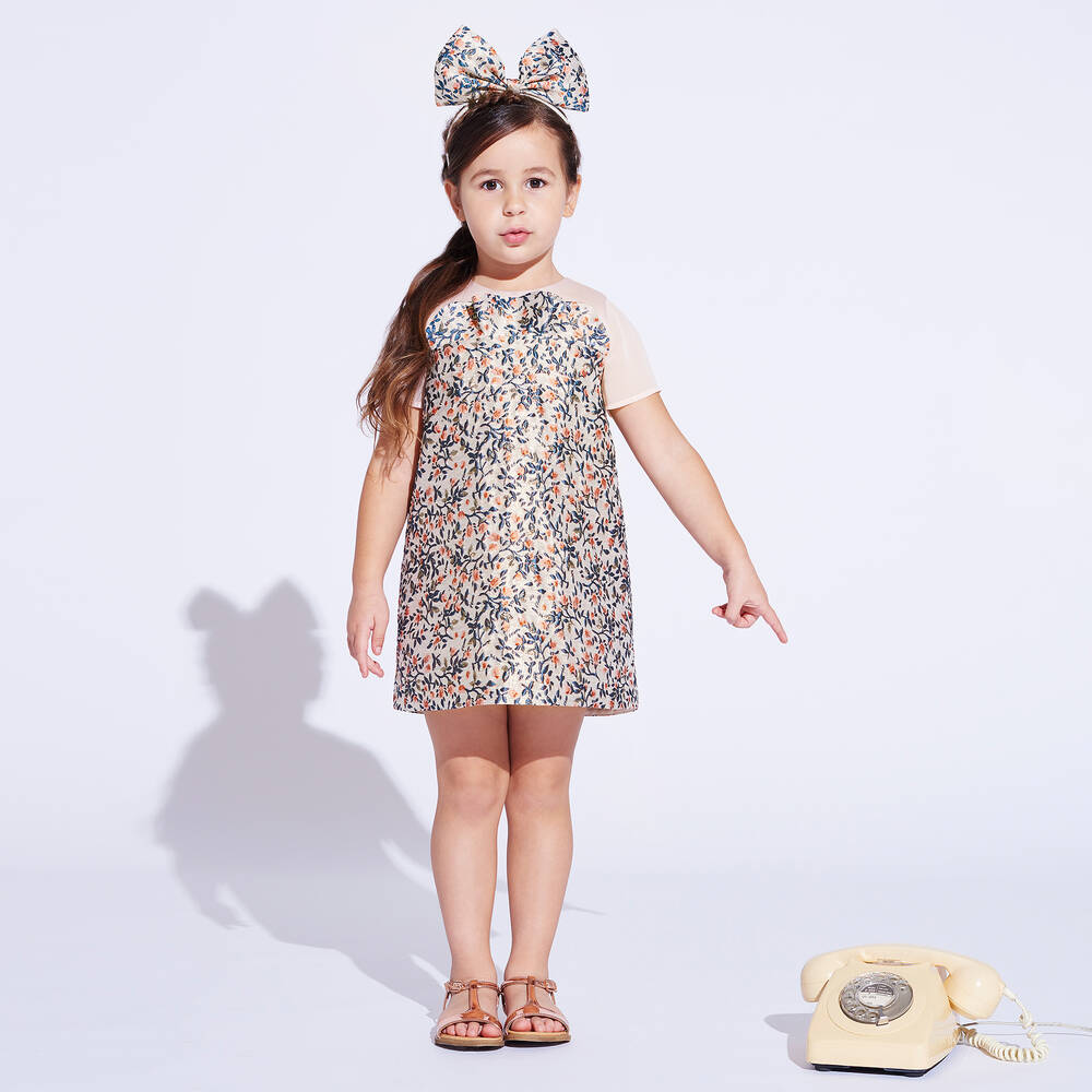 Hucklebones London-Pink Floral Brocade Dress | Childrensalon Outlet