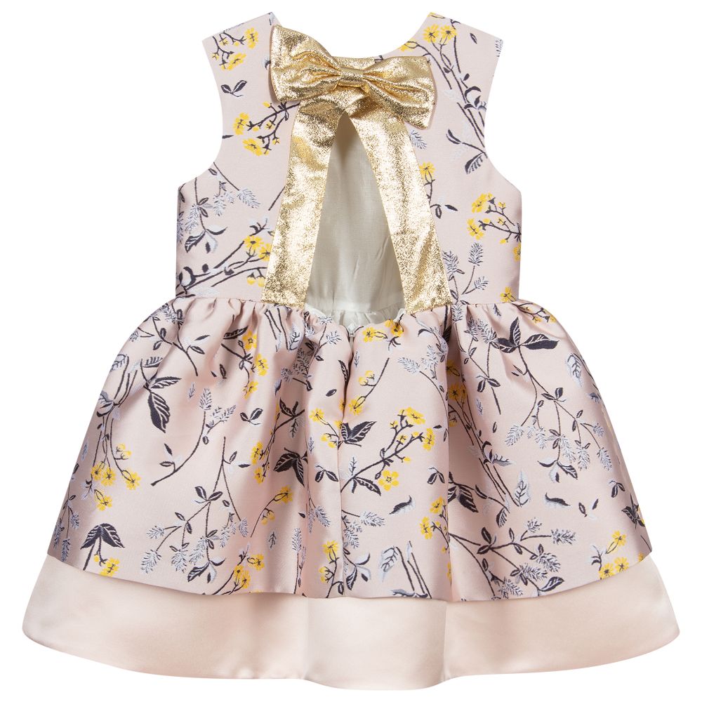 Hucklebones London-Розовое жаккардовое платье с цветами | Childrensalon Outlet