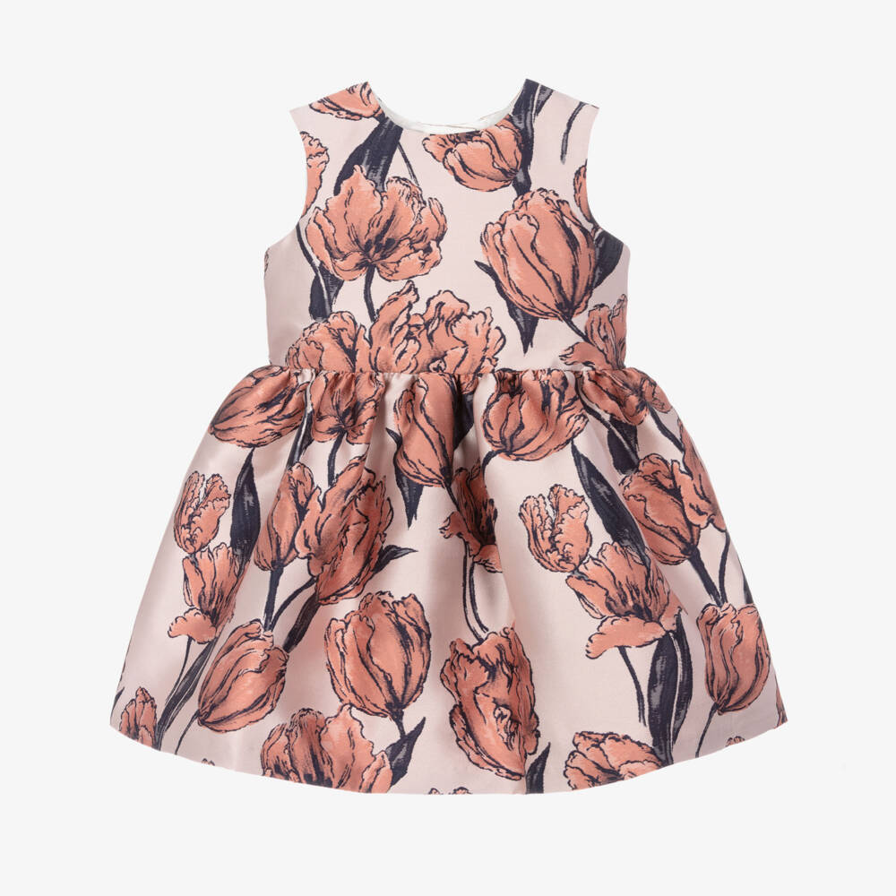 Hucklebones London-Pink Floral Jacquard Dress | Childrensalon Outlet