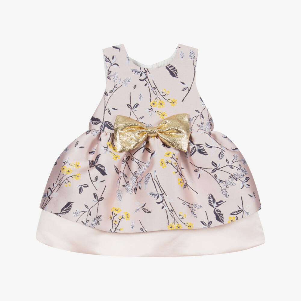 Hucklebones London-فستان وسروال ساتان جاكارد لون زهري وكحلي للمولودات | Childrensalon Outlet