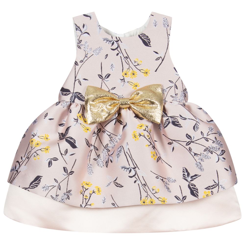 Hucklebones London-فستان وسروال ساتان جاكارد لون زهري وكحلي للمولودات | Childrensalon Outlet
