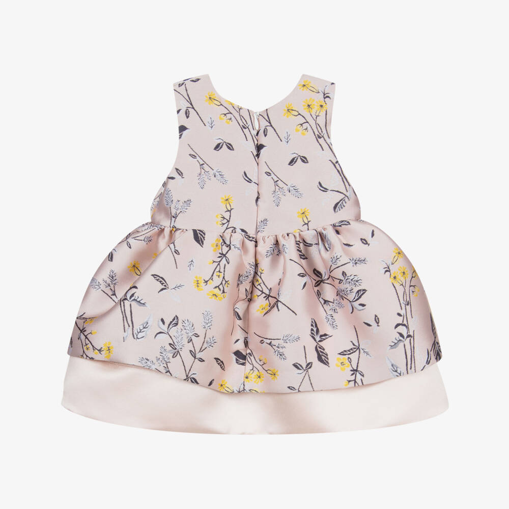 Hucklebones London-فستان وسروال ساتان جاكارد لون زهري وكحلي للمولودات | Childrensalon Outlet