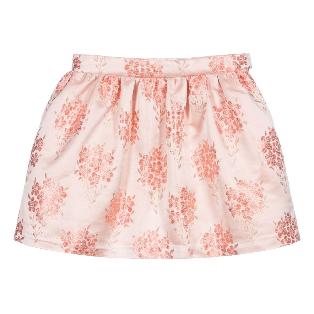 Hucklebones London - Pink Floral Jacquard Skirt | Childrensalon