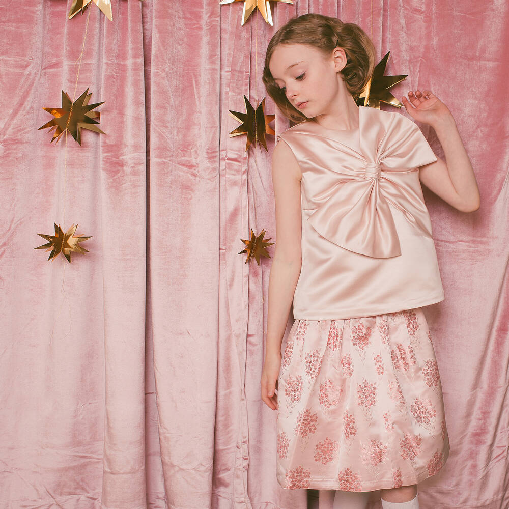 Hucklebones London-Pink Floral Jacquard Skirt | Childrensalon Outlet