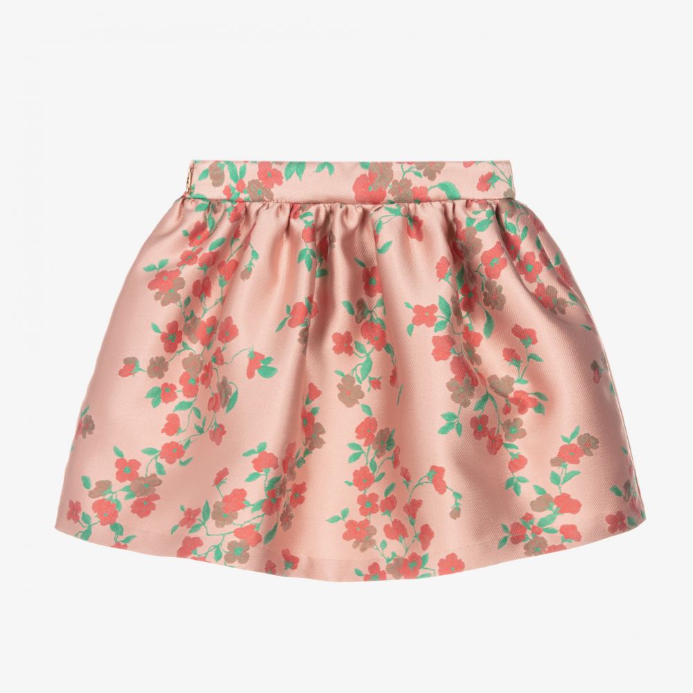Hucklebones London-Pink Floral Jacquard Skirt | Childrensalon Outlet