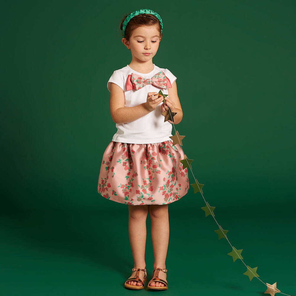 Hucklebones London-Pink Floral Jacquard Skirt | Childrensalon Outlet