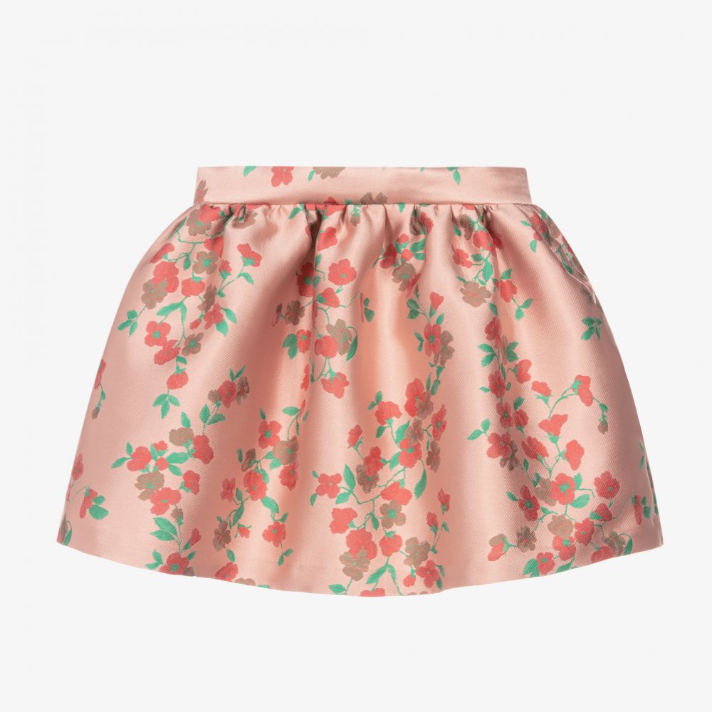 Hucklebones London - Pink Floral Jacquard Skirt | Childrensalon