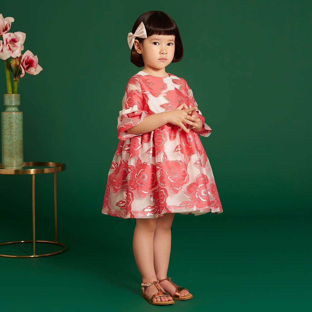 Hucklebones London-Розовое платье из органзы с цветами | Childrensalon Outlet