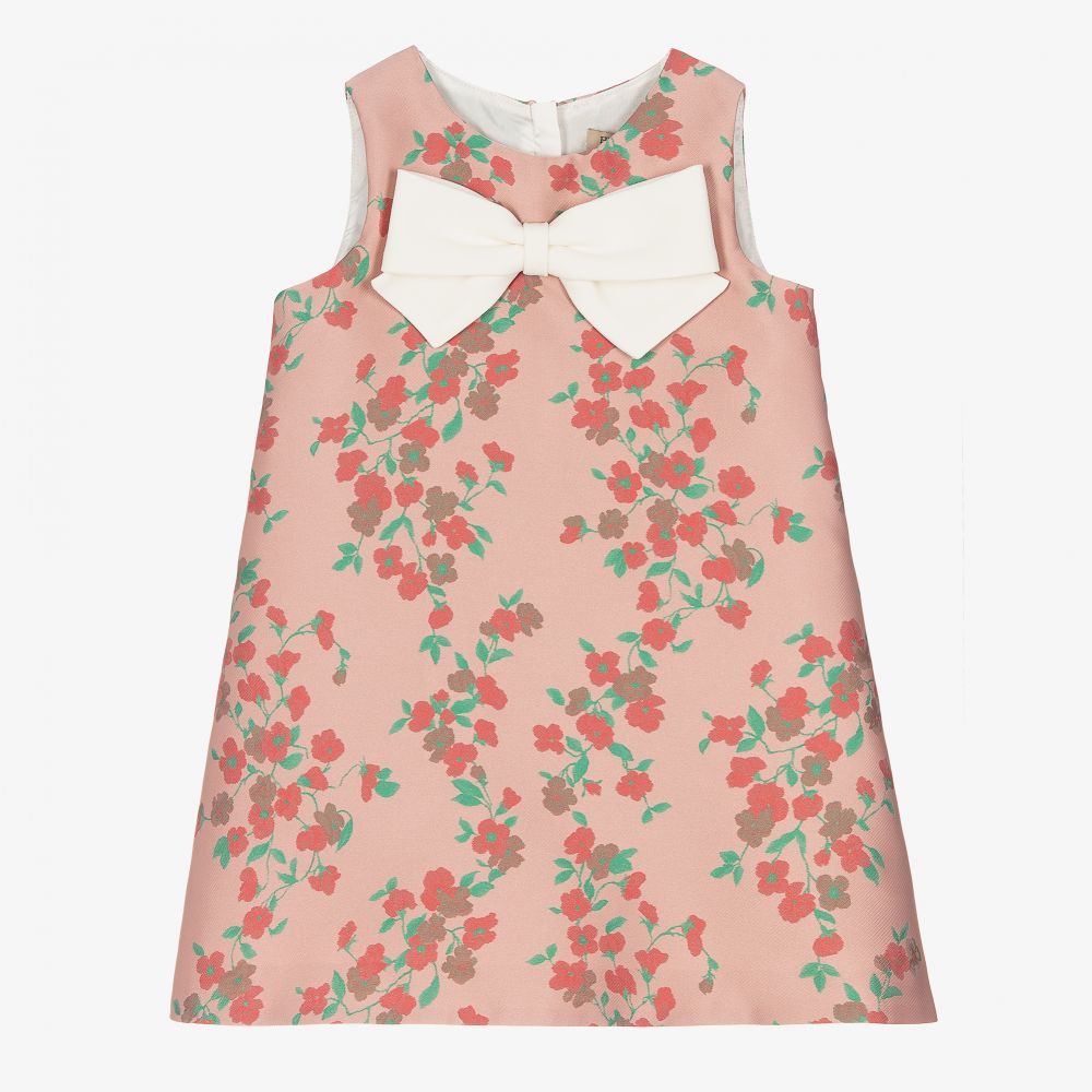 Hucklebones London - Pink Floral Satin A-Line Dress | Childrensalon