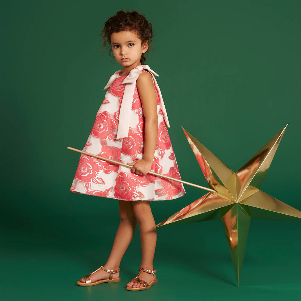 Hucklebones London-Розовое платье-трапеция с цветами | Childrensalon Outlet