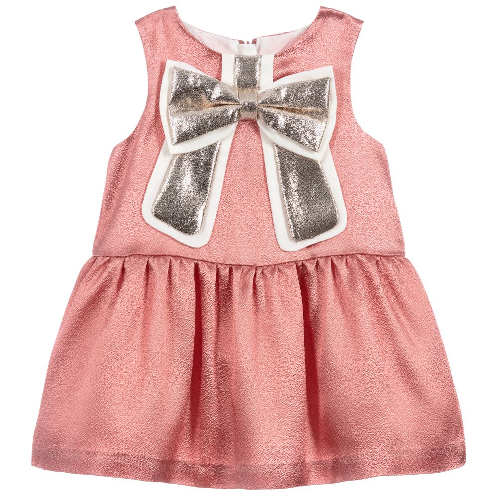 Hucklebones London - Розовое платье с золотистым бантом для малышей | Childrensalon