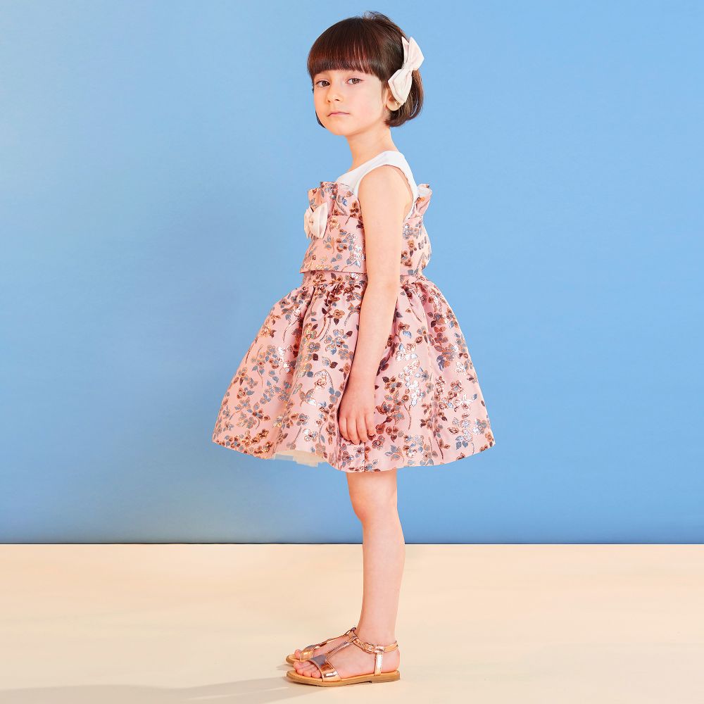 Hucklebones London Pink & Gold Jacquard Dress Childrensalon Outlet