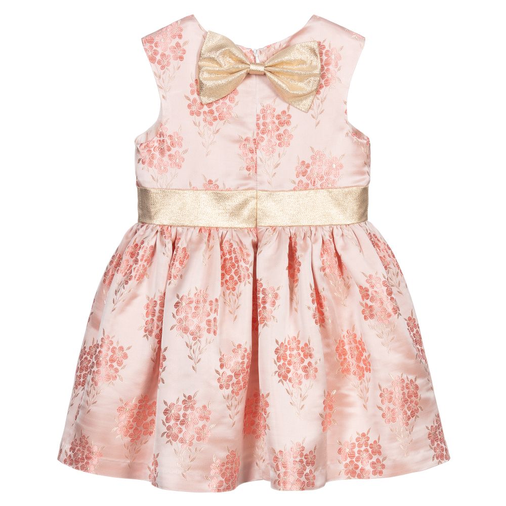 هاكل بونز لندن-فستان جاكارد ساتان لون زهري و ذهبي | Childrensalon Outlet