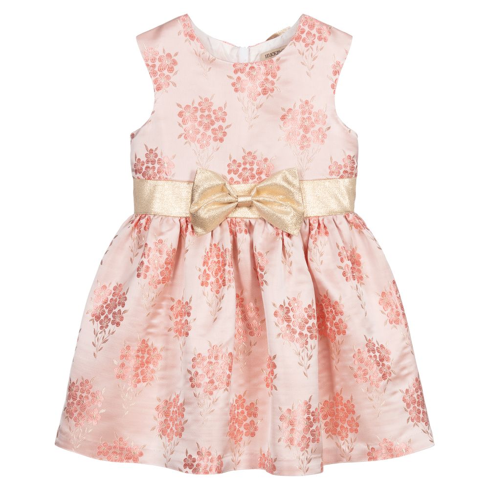 Hucklebones London - Pink & Gold Jacquard Dress | Childrensalon