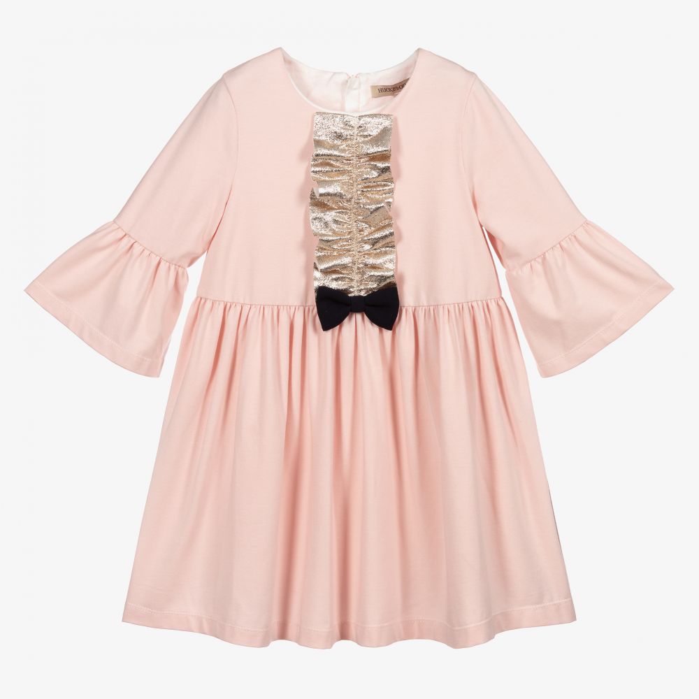 Hucklebones London - Розовое платье с рюшей из золотистого ламе | Childrensalon