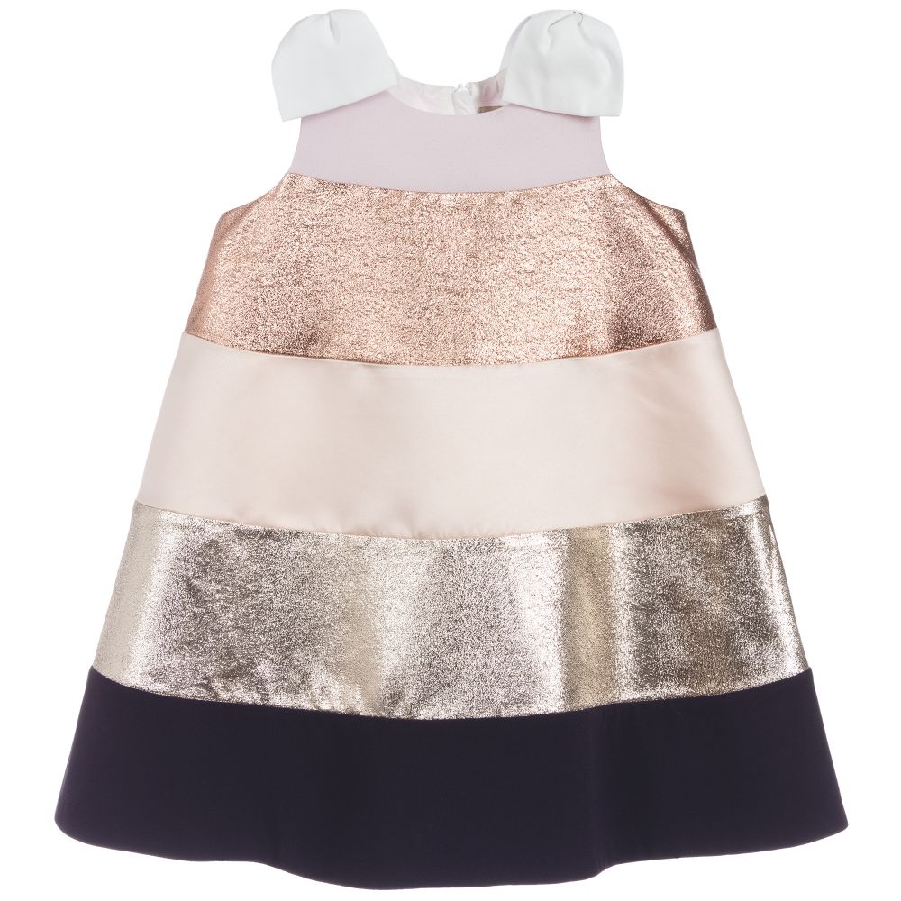 Hucklebones London - Pink & Gold Striped Dress  | Childrensalon