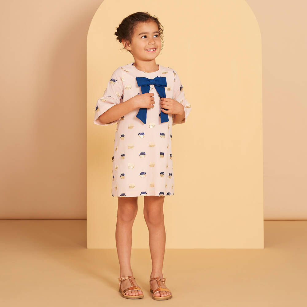 Hucklebones London-Розовое жаккардовое платье с сердечками | Childrensalon Outlet