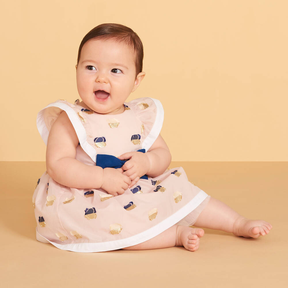 Hucklebones London-Розовое жаккардовое платье и трусики для малышей | Childrensalon Outlet