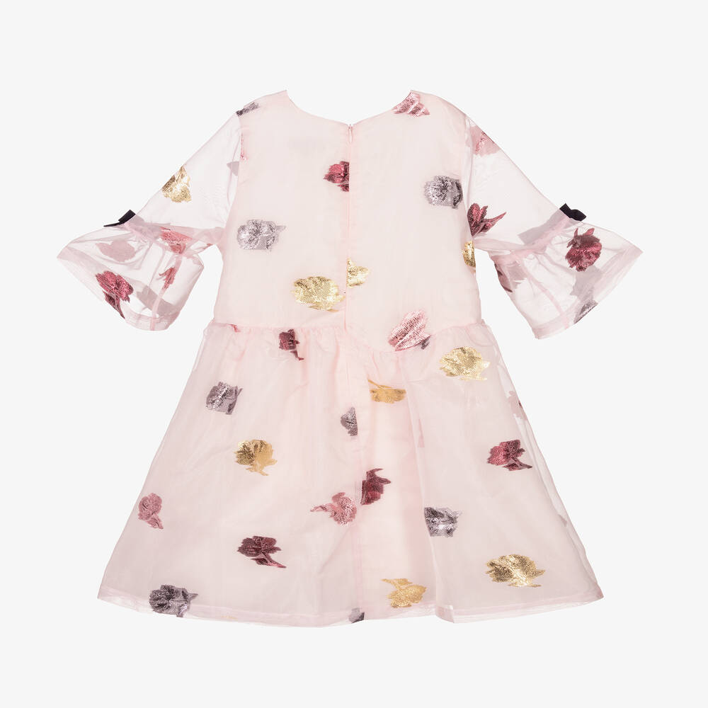 Hucklebones London-Pink Organza Jacquard Dress | Childrensalon Outlet