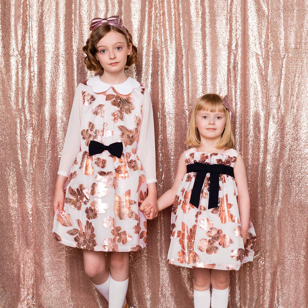 Hucklebones London-Pink & Rose Gold Brocade Dress | Childrensalon Outlet