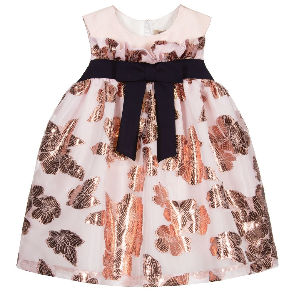 Hucklebones London-فستان ساتان و أورغانزا لون زهري و روز ذهبي | Childrensalon Outlet