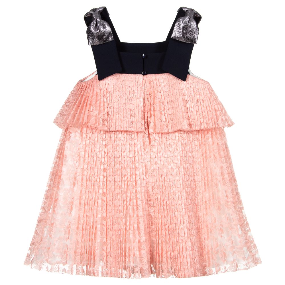 Hucklebones London-Розовое кружевное платье с рюшами | Childrensalon Outlet