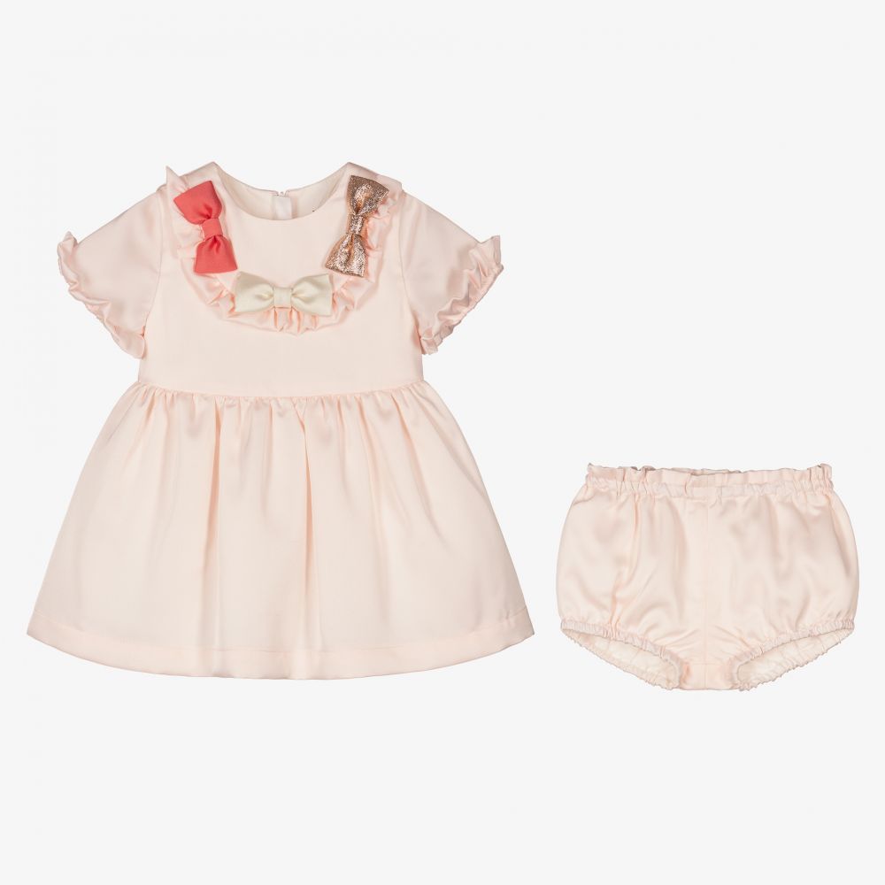Hucklebones London-Pink Satin Baby Dress Set | Childrensalon Outlet
