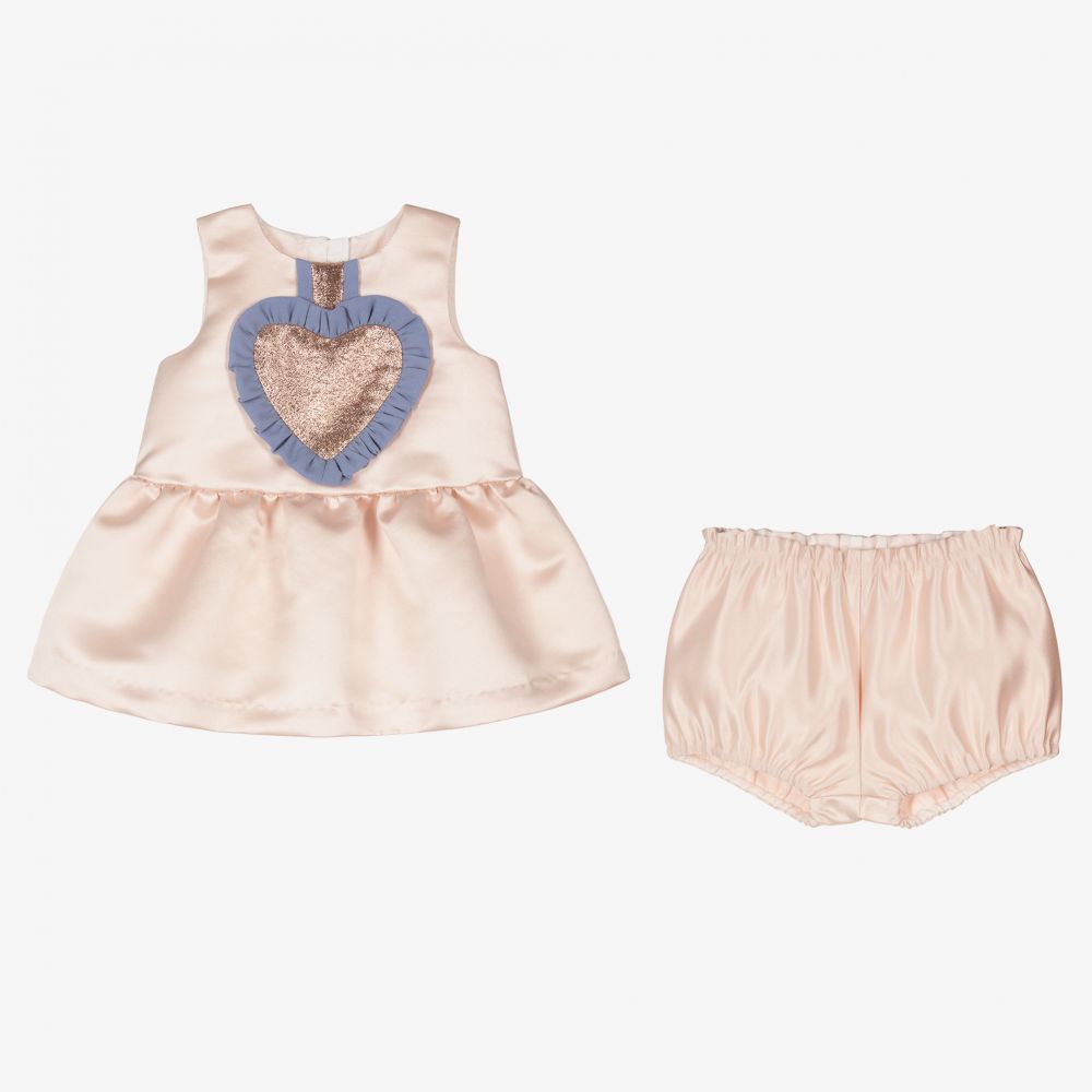 Hucklebones London-Pink Satin Baby Dress Set | Childrensalon Outlet