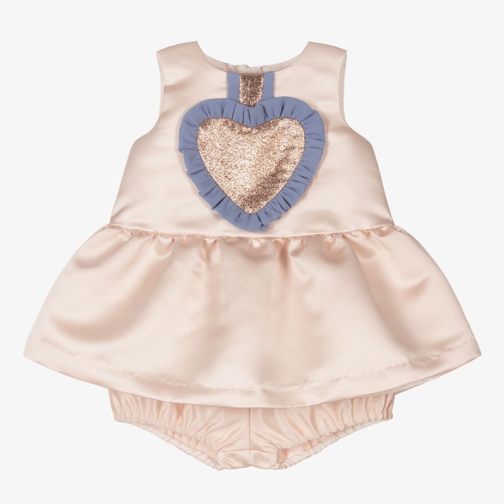 Hucklebones London - Pink Satin Baby Dress Set | Childrensalon