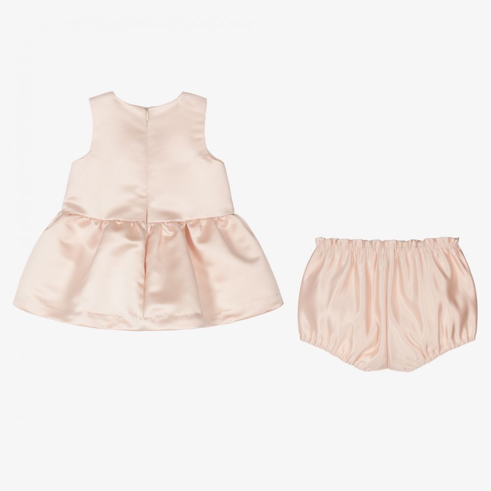 Hucklebones London-Pink Satin Baby Dress Set | Childrensalon Outlet