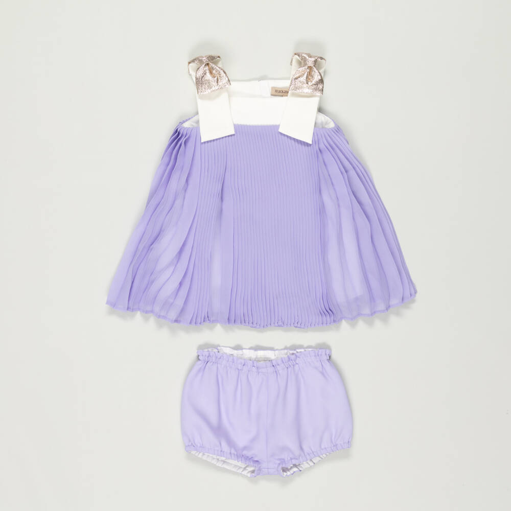 Hucklebones London-Preloved Baby Girls Purple Pleated Chiffon Dress (24 months) | Childrensalon Outlet
