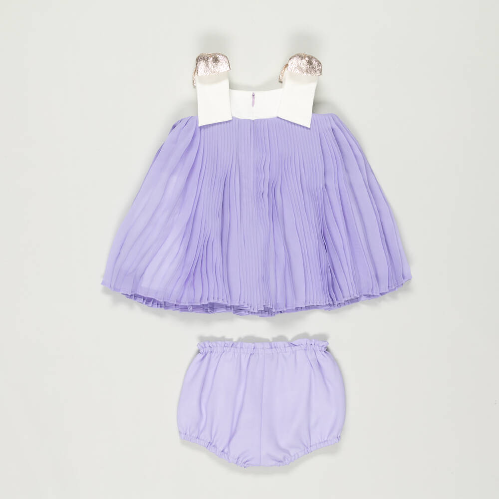 Hucklebones London-Preloved Baby Girls Purple Pleated Chiffon Dress (24 months) | Childrensalon Outlet
