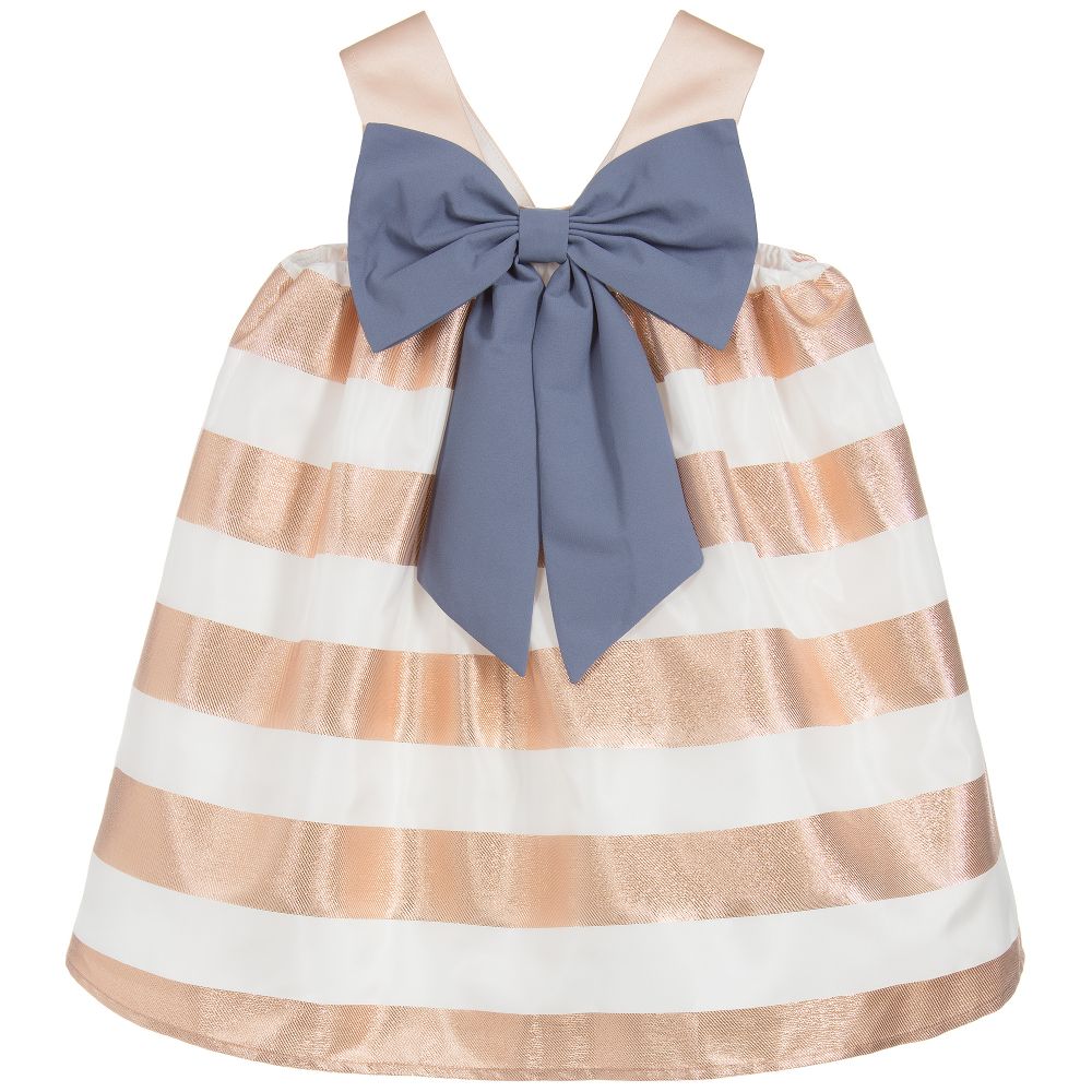 Hucklebones London-فستان مقلم  لون عاجي و ذهبي | Childrensalon Outlet