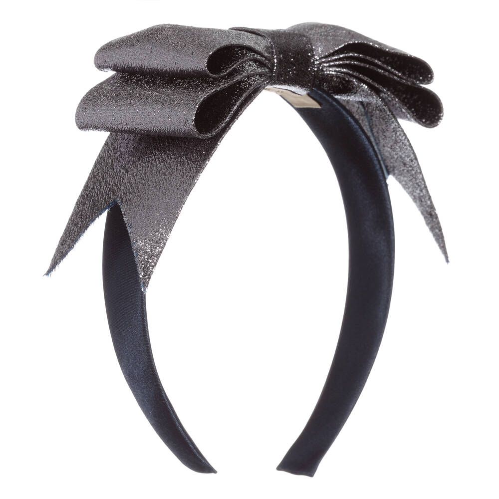 Hucklebones London - Silver Glitter Bow Hairband | Childrensalon