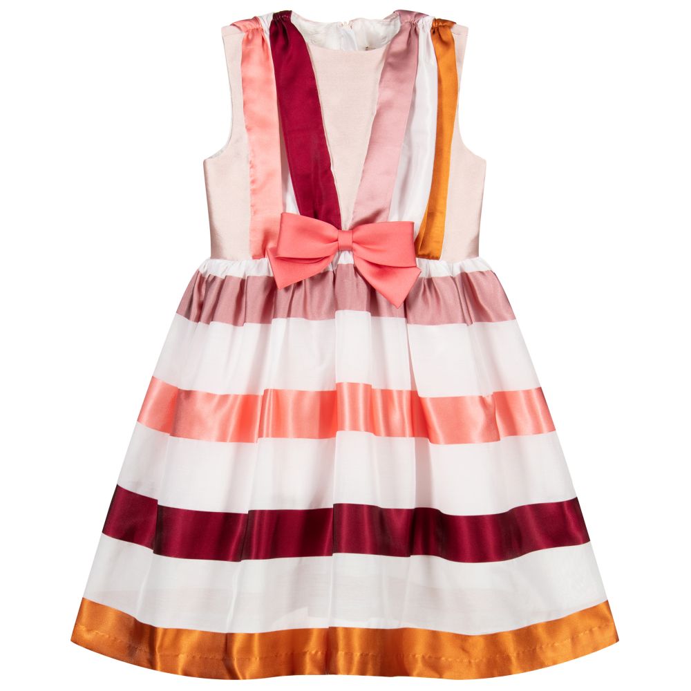 Hucklebones London - Robe rayée blanche et rose en satin | Childrensalon