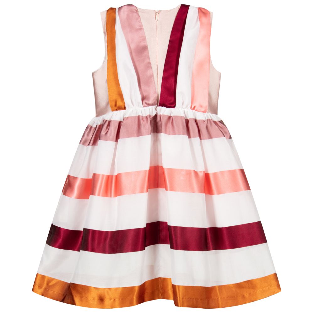 Hucklebones London-White & Pink Satin Stripe Dress | Childrensalon Outlet