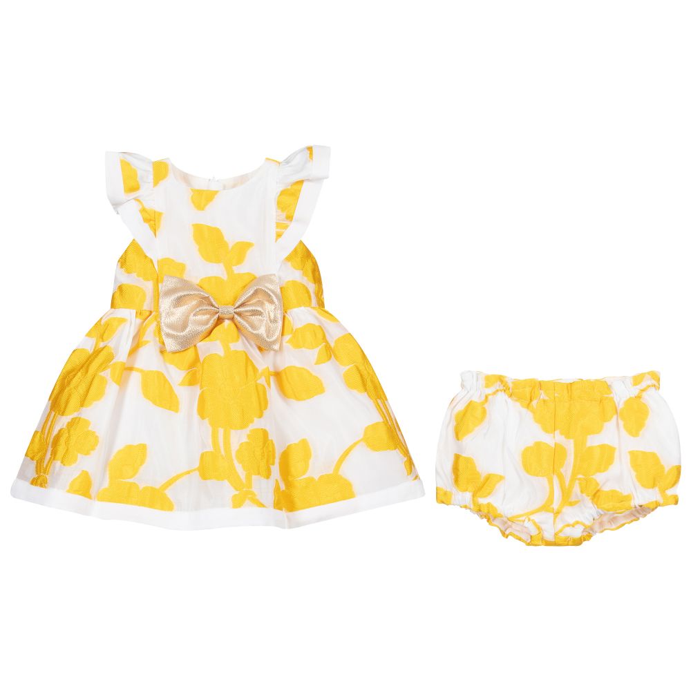 Hucklebones London-White & Yellow Baby Dress Set | Childrensalon Outlet