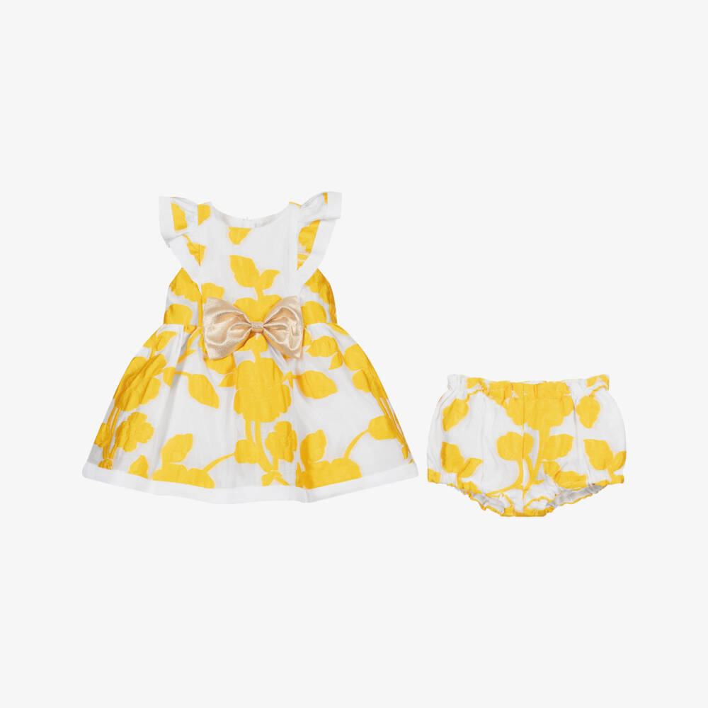 Hucklebones London-فستان و سروال أورغانزا لون أبيض و اصفر | Childrensalon Outlet