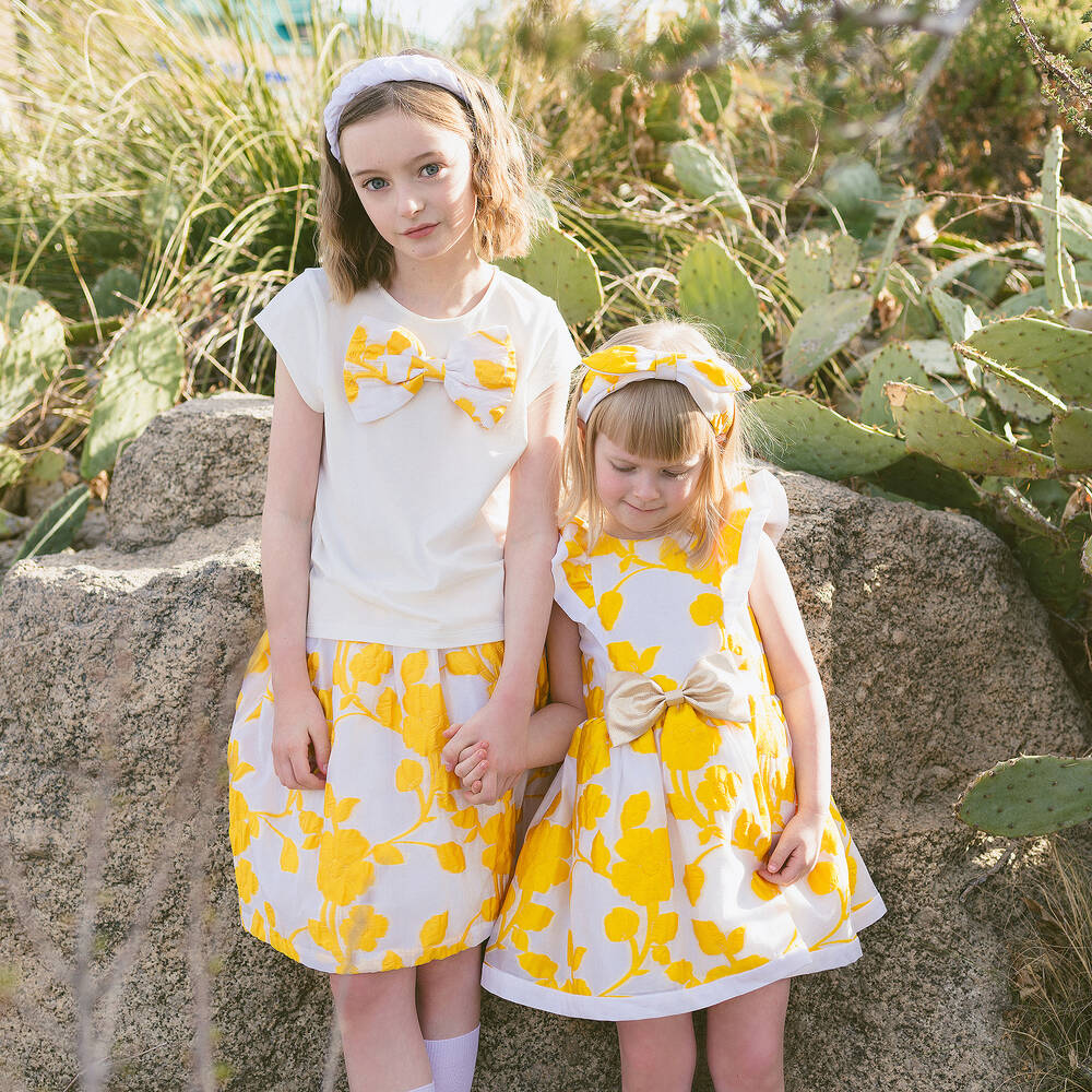 Hucklebones London-White & Yellow Floral Skirt | Childrensalon Outlet
