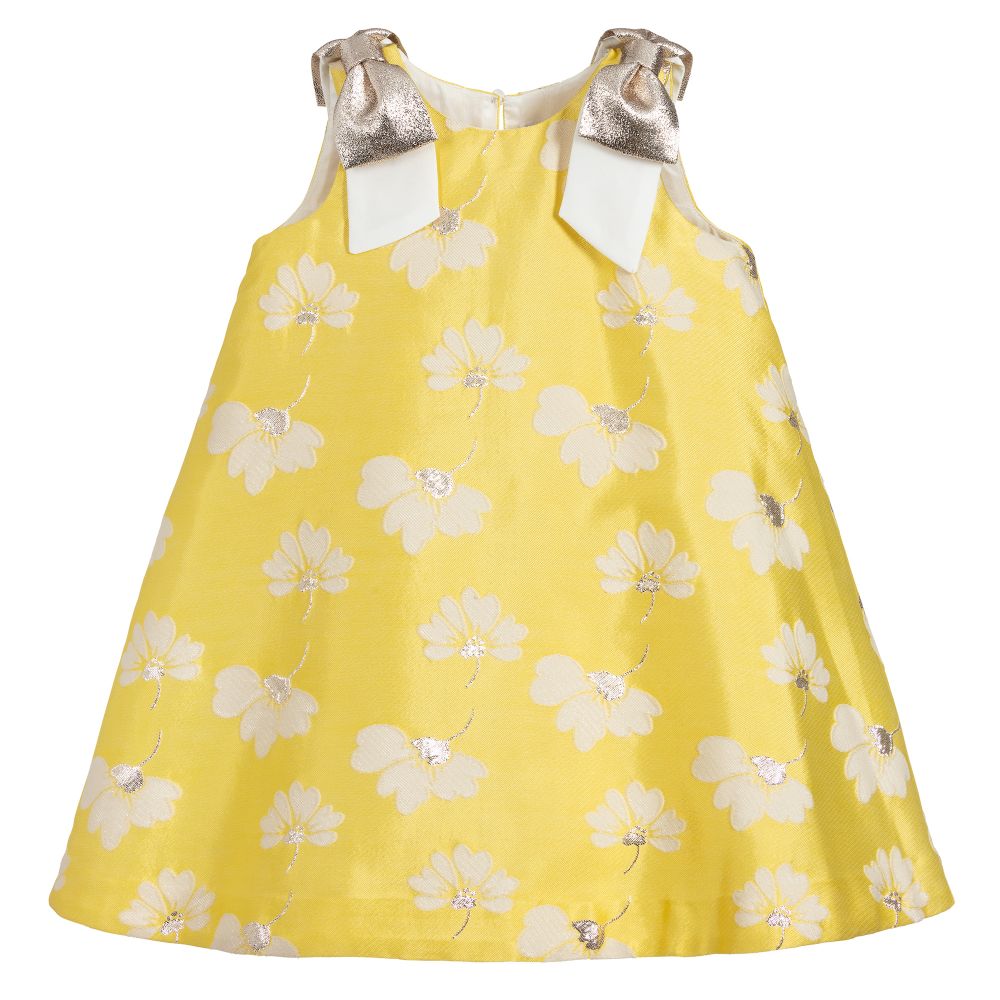 Hucklebones London - Yellow Floral Brocade Dress  | Childrensalon