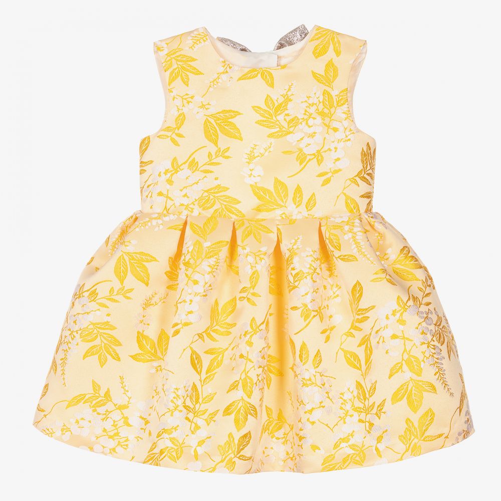 Hucklebones London - Желтое жаккардовое платье в цветочек | Childrensalon