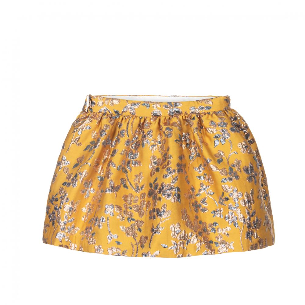Hucklebones London - Yellow Floral Jacquard Skirt | Childrensalon
